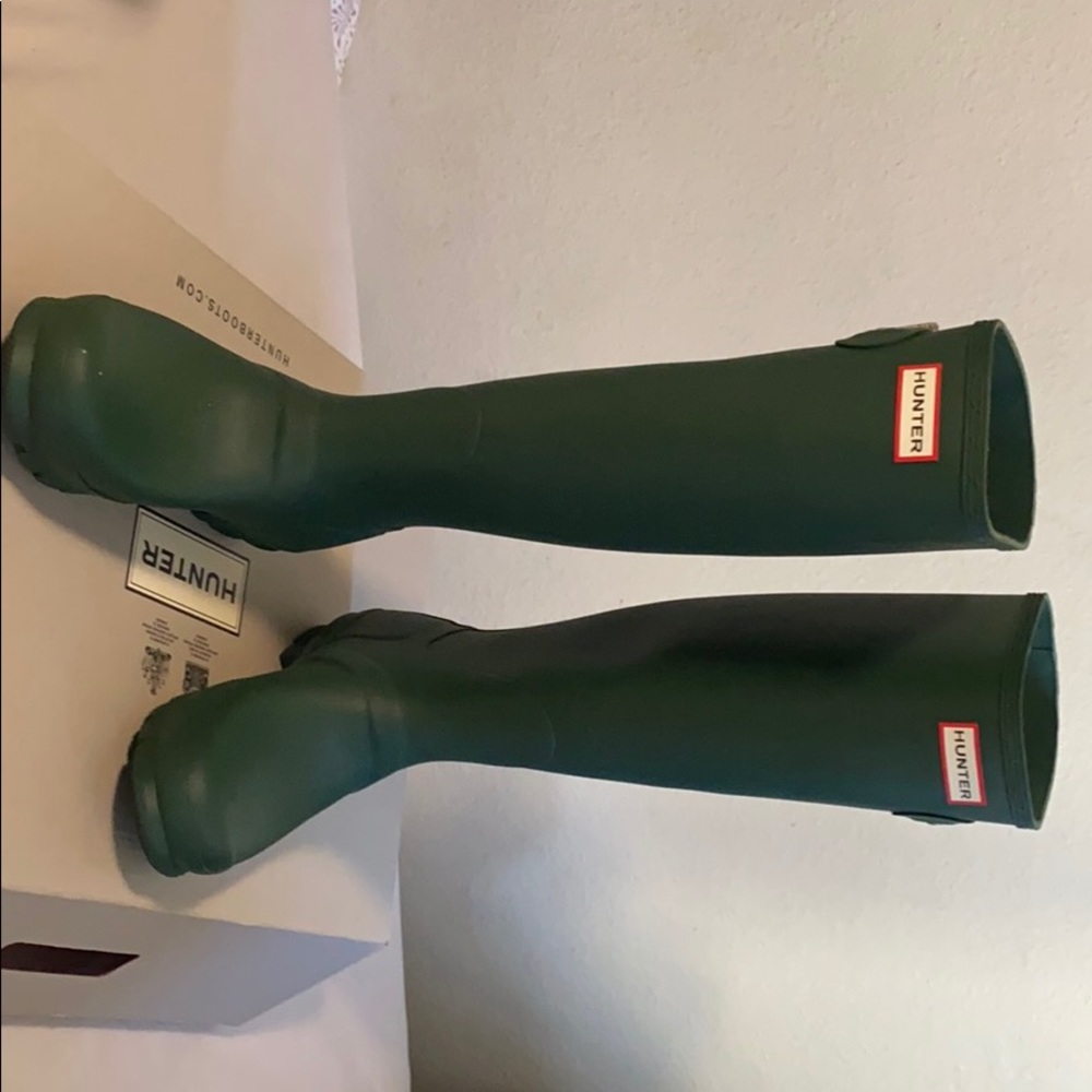 Green hunter rain boots